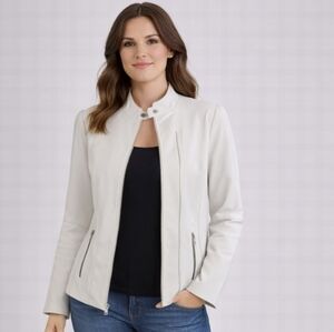 NuBorn Leather NWT White New Zealand Lamb Leather Biker Jacket  Large